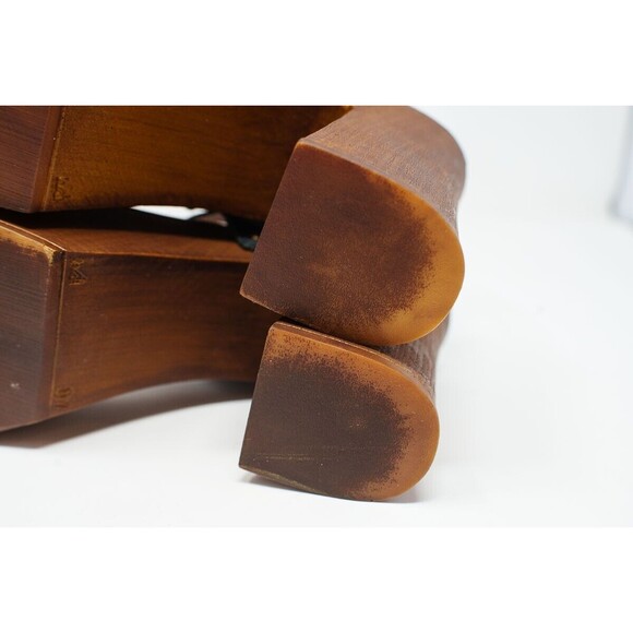 MUSSE & CLOUD 40 US9 Leiza Black Leather Sandals Wood Heel & Platform SPAIN - Picture 8 of 14